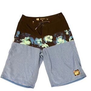Quiksilver Men's Floral Blue and Brown Board Shorts